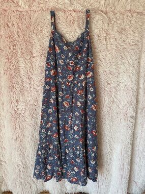 Old Navy Blue Floral Sundress with Red and White Accents